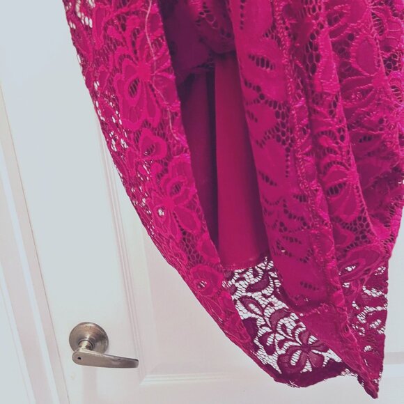 Lace Red/Maroon Off Shoulder Mini Dress-Size Large-Lined-Lightweight-Casual-NWOT - Picture 10 of 16